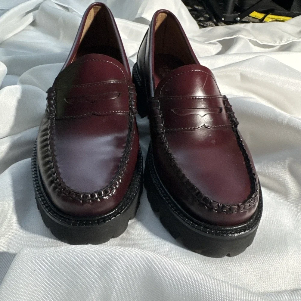 GH Bass Weejuns Whitney Super Lug Penny Loafer Women 8 Wine Leather Moc-Toe New - Picture 3 of 9